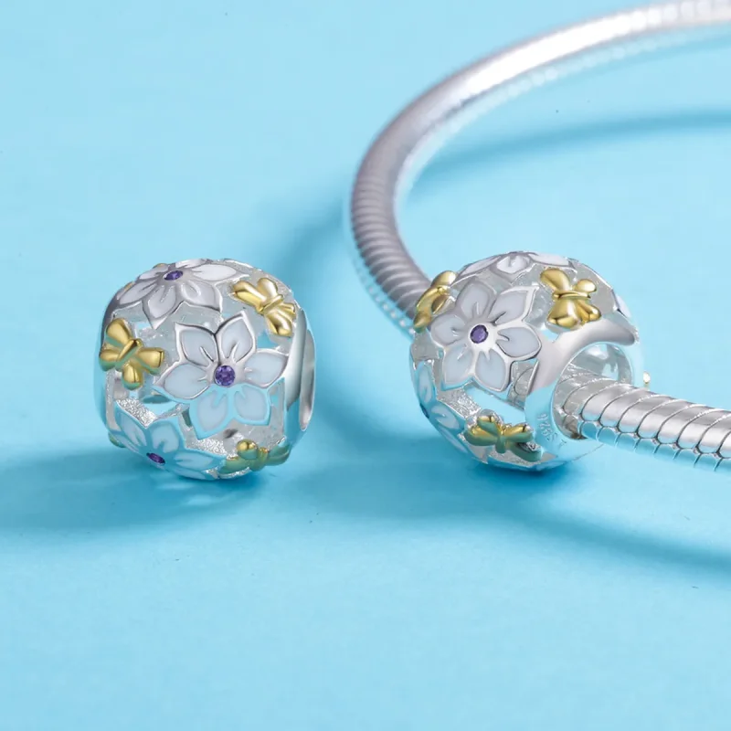 (bilde for) Pandora Style Two Tone Bicolor Flowers And Butterflies Charm - SCC546 - Vis 5