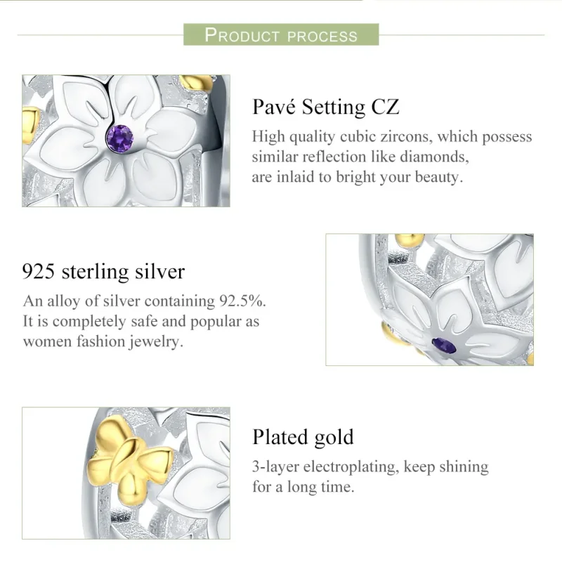 (bilde for) Pandora Style Two Tone Bicolor Flowers And Butterflies Charm - SCC546 - Vis 7