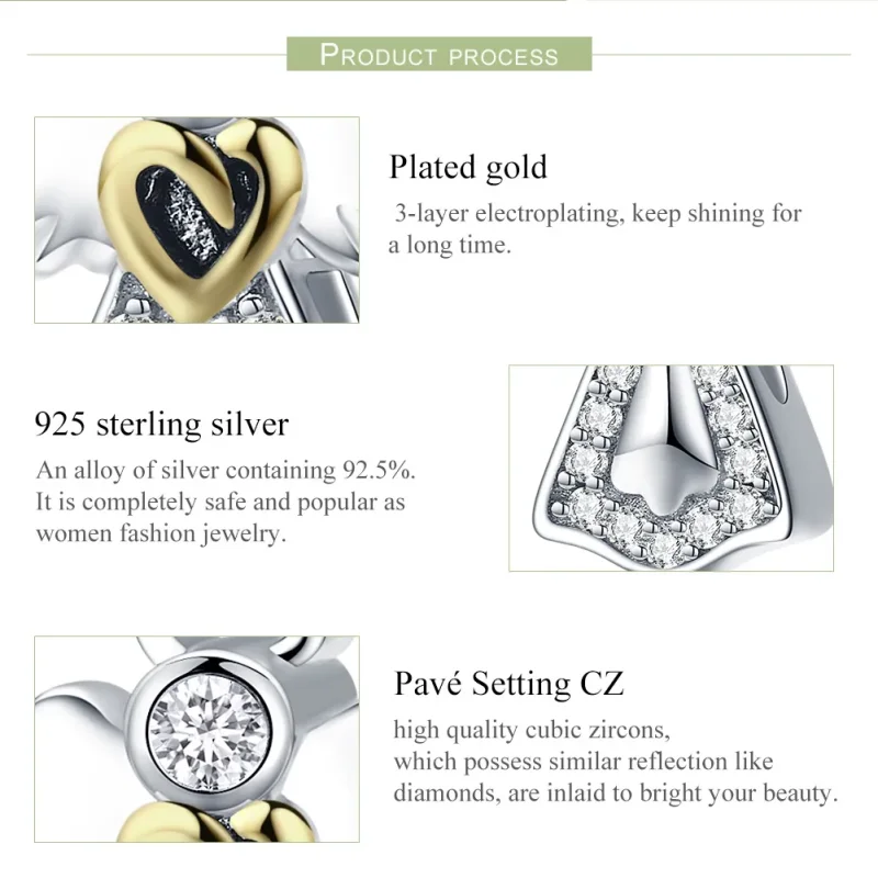 (bilde for) Pandora Style Two Tone Bicolor Guardian Angel Charm - SCC747 - Vis 7