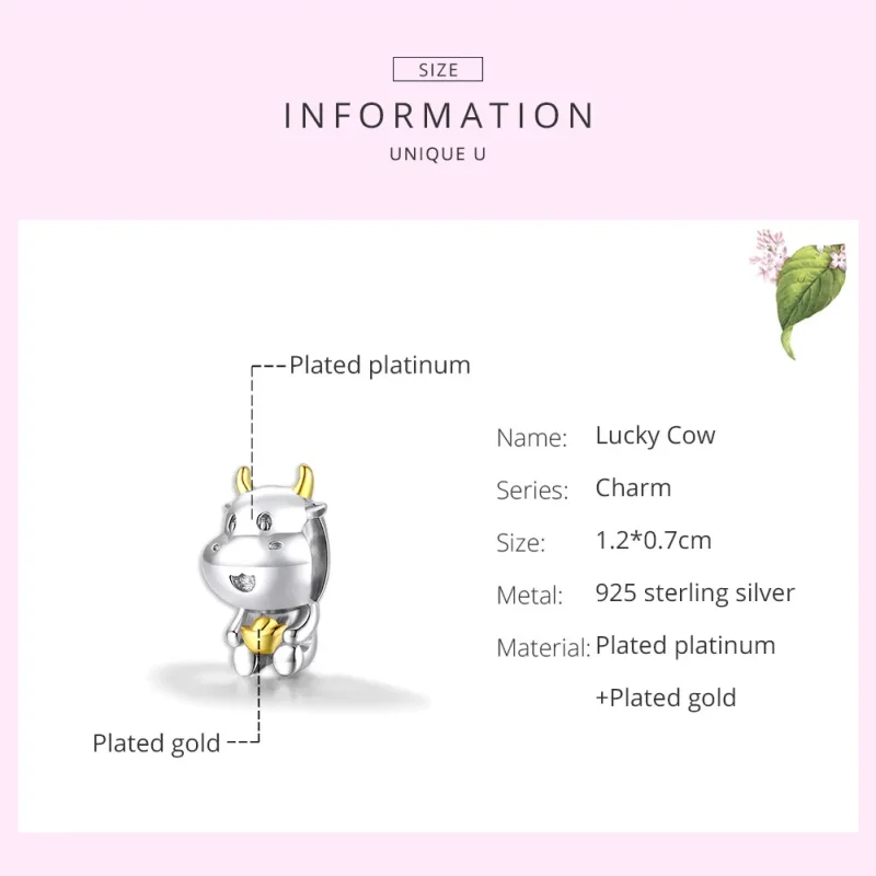 (bilde for) Pandora Style Two Tone Bicolor Lucky Cow Charm - SCC1709 - Vis 7