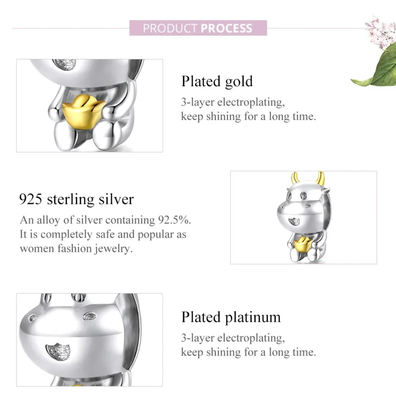 (bilde for) Pandora Style Two Tone Bicolor Lucky Cow Charm - SCC1709 - Vis 8