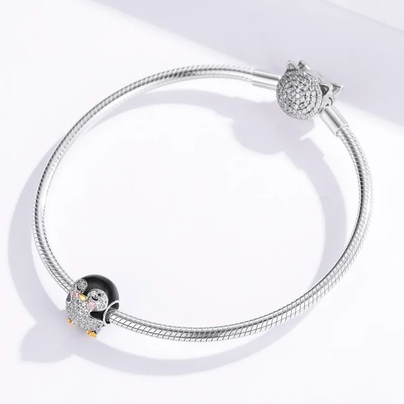 (bilde for) Pandora Style Two Tone Bicolor Penguin Charm - BSC126 - Vis 3