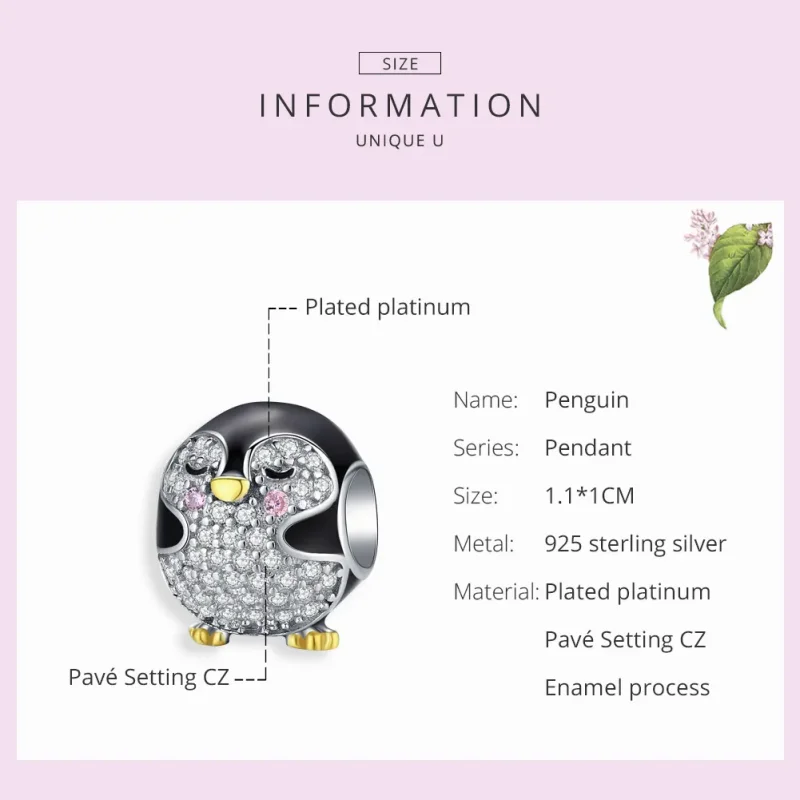 (bilde for) Pandora Style Two Tone Bicolor Penguin Charm - BSC126 - Vis 6