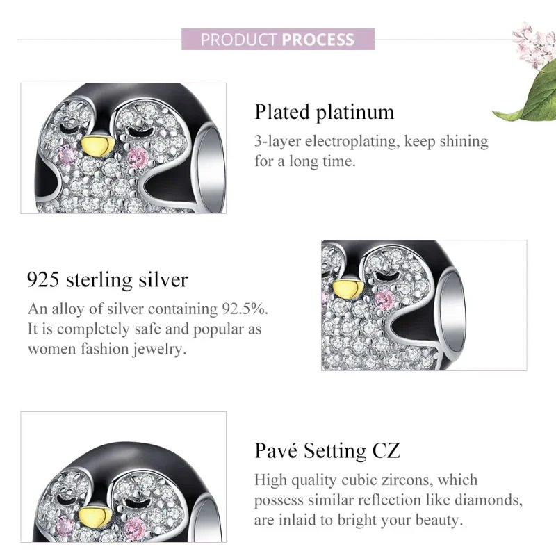 (bilde for) Pandora Style Two Tone Bicolor Penguin Charm - BSC126 - Vis 7