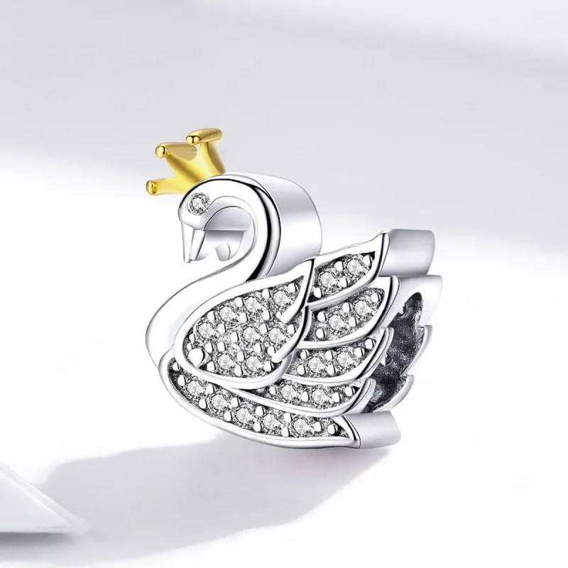 (bilde for) Pandora Style Two Tone Bicolor Princess Swan Charm - SCC1343 - Vis 2