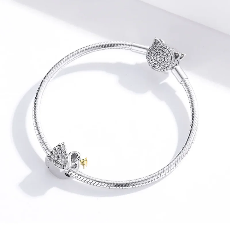 (bilde for) Pandora Style Two Tone Bicolor Princess Swan Charm - SCC1343 - Vis 3