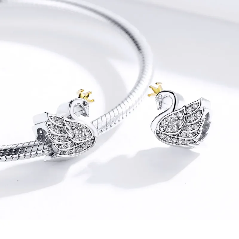 (bilde for) Pandora Style Two Tone Bicolor Princess Swan Charm - SCC1343 - Vis 4