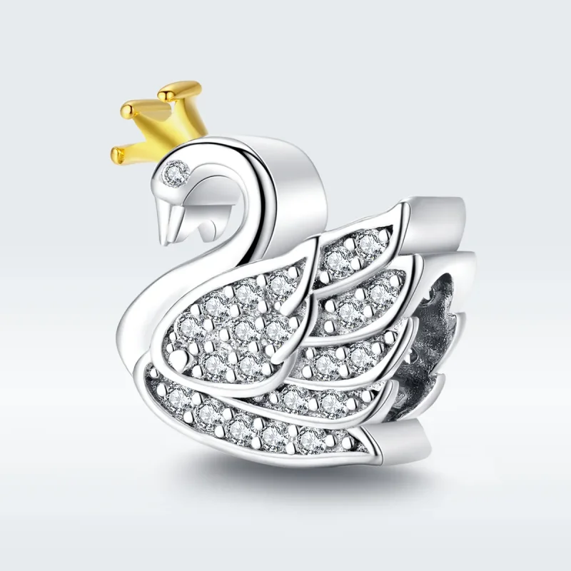 (bilde for) Pandora Style Two Tone Bicolor Princess Swan Charm - SCC1343 - Vis 5
