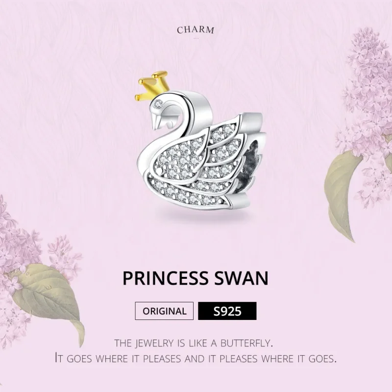 (bilde for) Pandora Style Two Tone Bicolor Princess Swan Charm - SCC1343 - Vis 6
