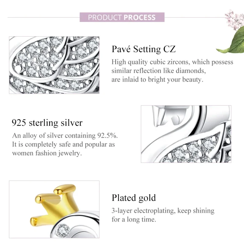 (bilde for) Pandora Style Two Tone Bicolor Princess Swan Charm - SCC1343 - Vis 8