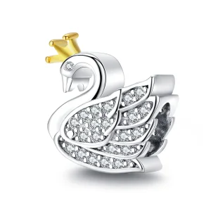 (bilde for) Pandora Style Two Tone Bicolor Princess Swan Charm - SCC1343