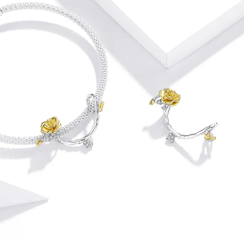 (bilde for) Pandora Style Two Tone Bicolor Rose Vines Charm - BSC322 - Vis 4