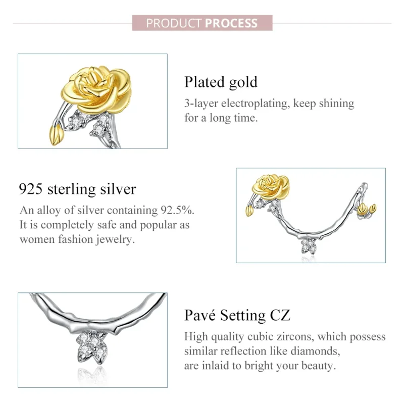 (bilde for) Pandora Style Two Tone Bicolor Rose Vines Charm - BSC322 - Vis 7