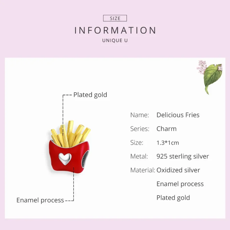(bilde for) Pandora Style Two Tone Delicious Fries Charm - SCC1606 - Vis 7