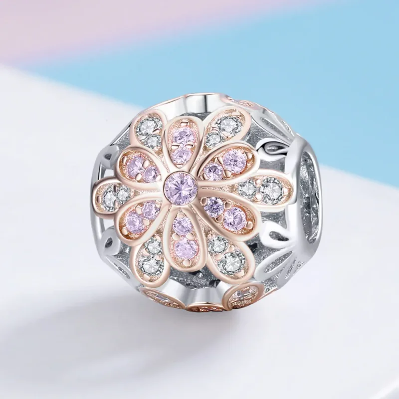 (bilde for) Pandora Style Two Tone Flowers Charm - SCC922 - Vis 2
