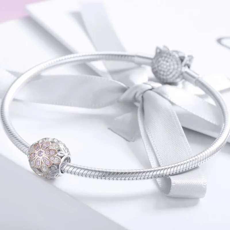 (bilde for) Pandora Style Two Tone Flowers Charm - SCC922 - Vis 3