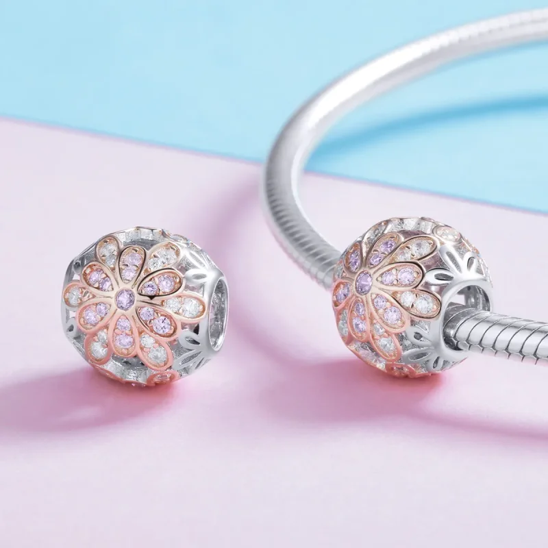 (bilde for) Pandora Style Two Tone Flowers Charm - SCC922 - Vis 4