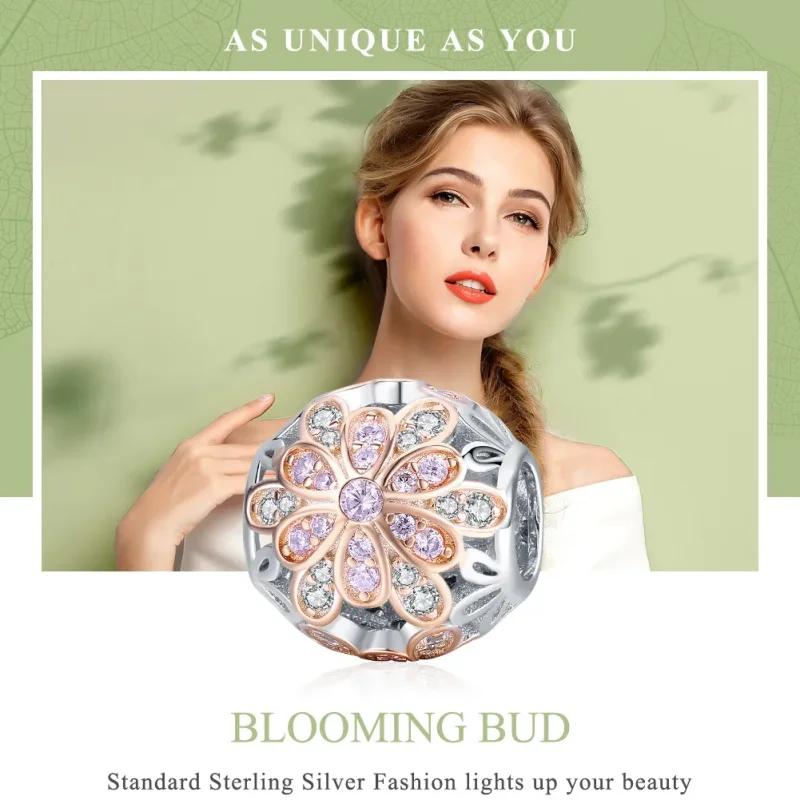 (bilde for) Pandora Style Two Tone Flowers Charm - SCC922 - Vis 6