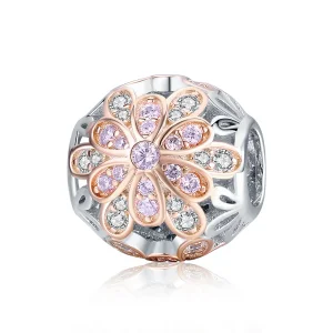 (bilde for) Pandora Style Two Tone Flowers Charm - SCC922
