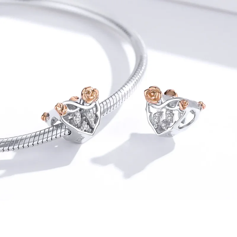 (bilde for) Pandora Style Two Tone Heart With Roses Charm - BSC280 - Vis 2