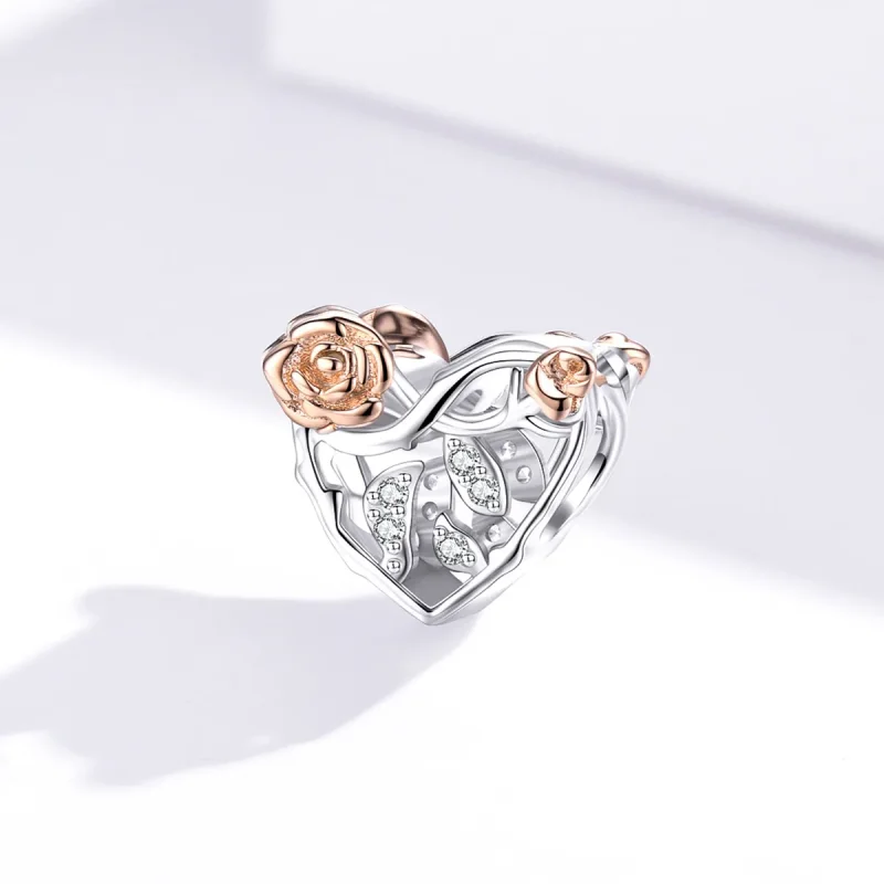 (bilde for) Pandora Style Two Tone Heart With Roses Charm - BSC280 - Vis 3