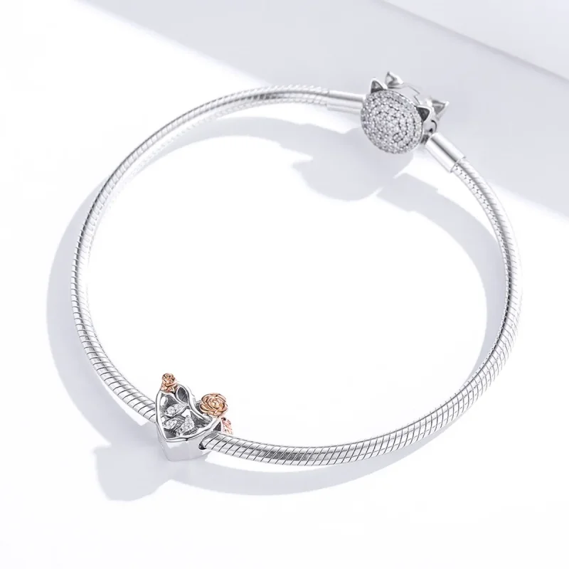 (bilde for) Pandora Style Two Tone Heart With Roses Charm - BSC280 - Vis 4