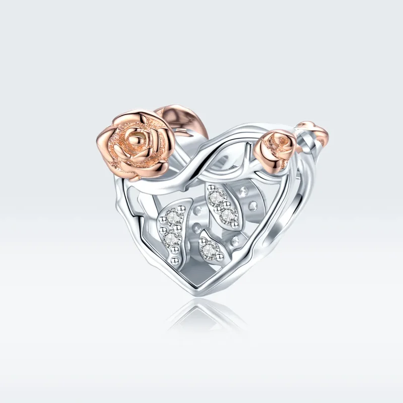 (bilde for) Pandora Style Two Tone Heart With Roses Charm - BSC280 - Vis 5