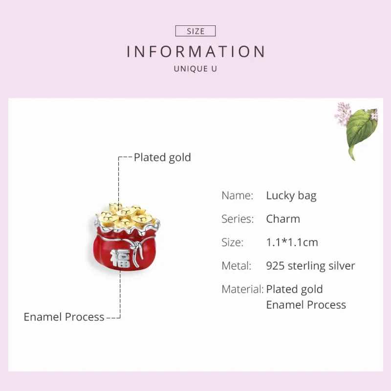(bilde for) Pandora Style Two Tone Lucky Bag Charm - BSC100 - Vis 7