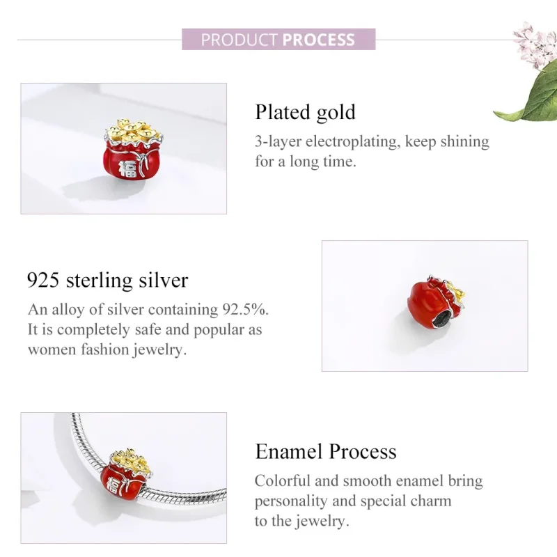 (bilde for) Pandora Style Two Tone Lucky Bag Charm - BSC100 - Vis 8