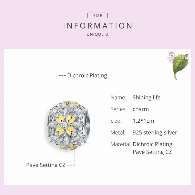 (bilde for) Pandora Style Two Tone Shining Life Charm - SCC1333 - Vis 7