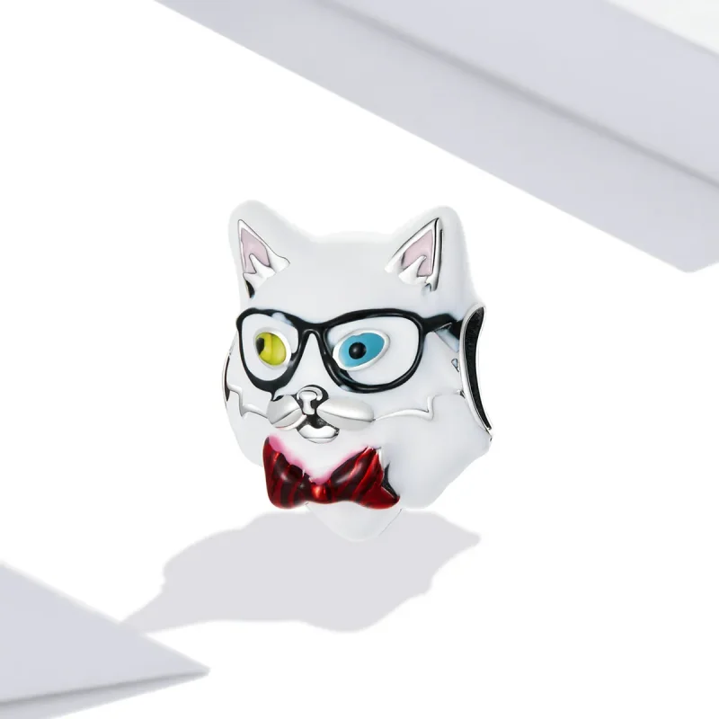 (bilde for) Pandora Style White Cat Charm - SCC2093 - Vis 2