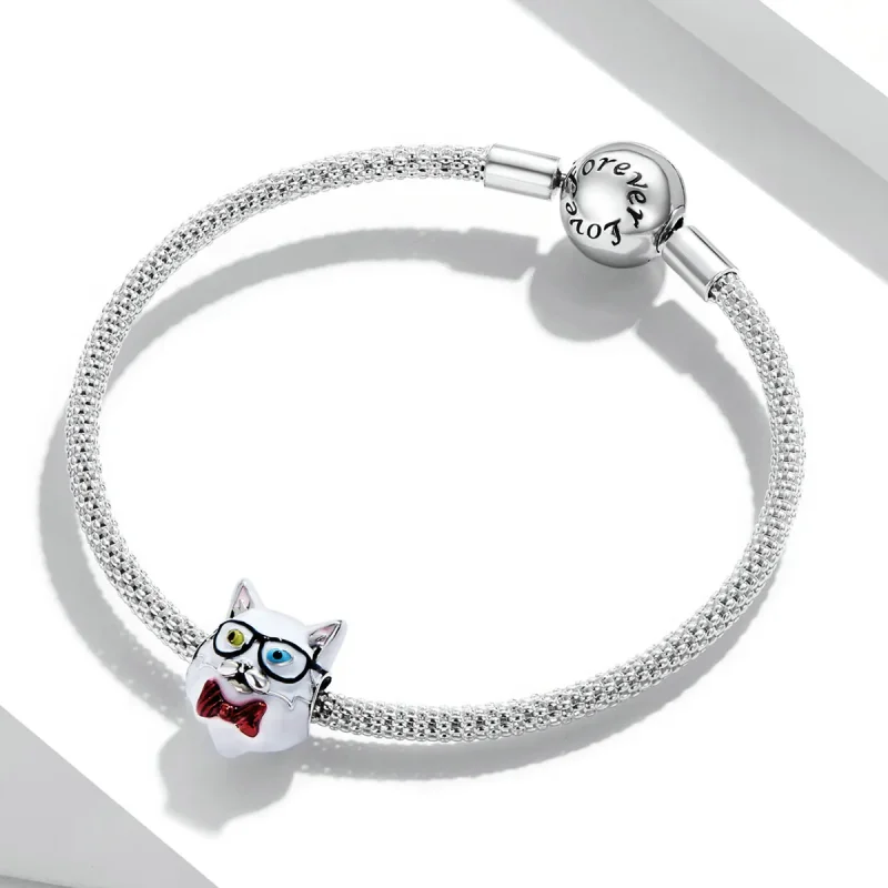 (bilde for) Pandora Style White Cat Charm - SCC2093 - Vis 3