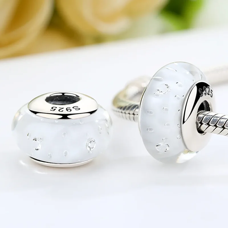 (bilde for) Pandora Style White Murano Glass Charm - SCZ002 - Vis 5