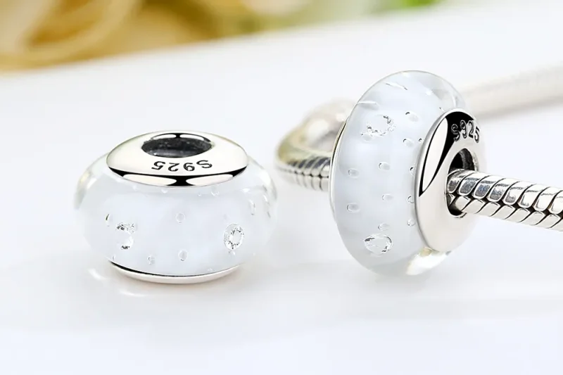 (bilde for) Pandora Style White Murano Glass Charm - SCZ002 - Vis 8