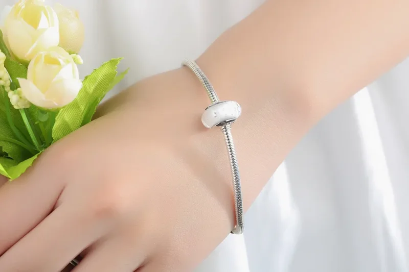 (bilde for) Pandora Style White Murano Glass Charm - SCZ002 - Vis 9
