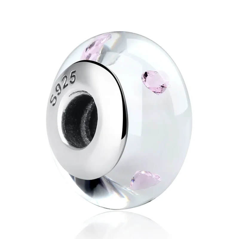 (bilde for) Pandora Style White Murano Glass Pink Stones Charm - SCZ004 - Vis 2