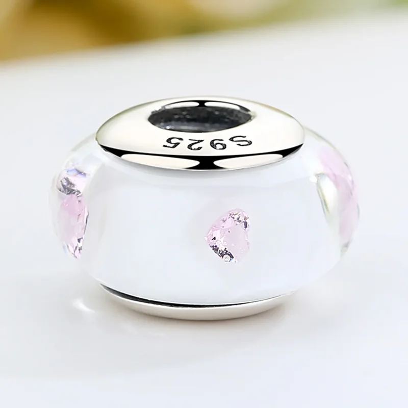 (bilde for) Pandora Style White Murano Glass Pink Stones Charm - SCZ004 - Vis 4
