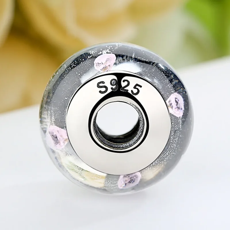 (bilde for) Pandora Style White Murano Glass Pink Stones Charm - SCZ004 - Vis 5
