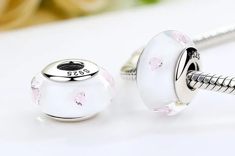 (bilde for) Pandora Style White Murano Glass Pink Stones Charm - SCZ004 - Vis 7