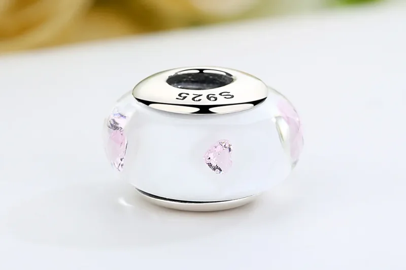 (bilde for) Pandora Style White Murano Glass Pink Stones Charm - SCZ004 - Vis 8