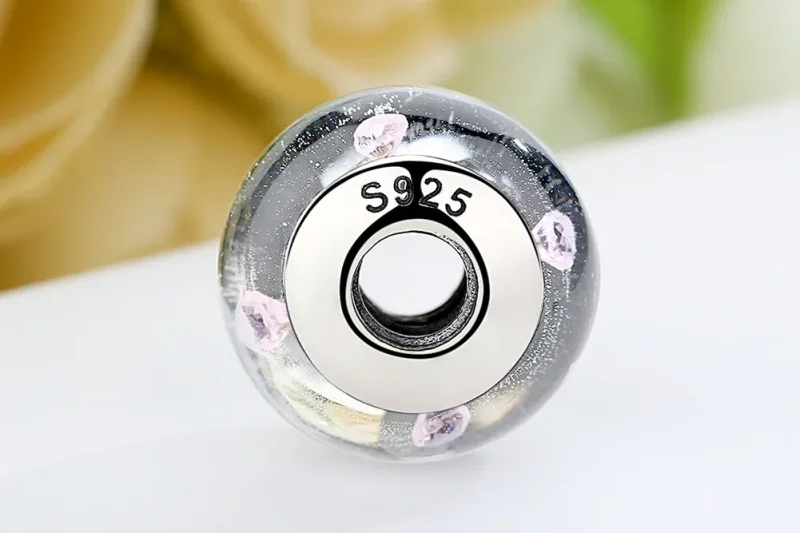 (bilde for) Pandora Style White Murano Glass Pink Stones Charm - SCZ004 - Vis 9