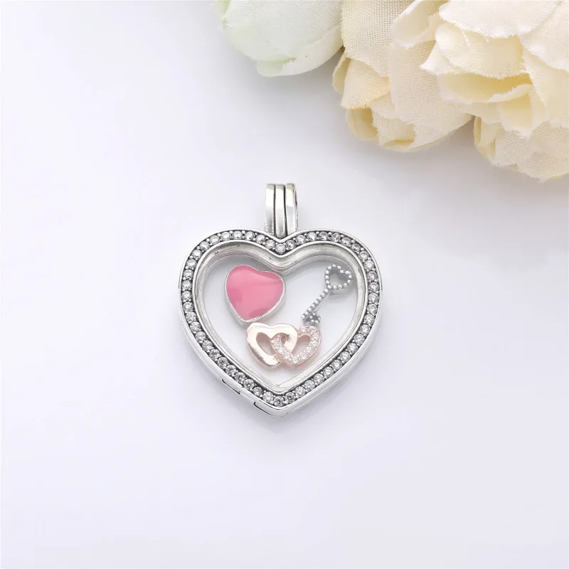(bilde for) Glitrende PANDORA flytende hjertemedaljon Charm - 797248CZ - Vis 3