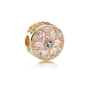 (bilde for) Pandora Abstrakt blomstergull sjarm med måneskinnsblå krystall, rød rosa krystall og klar cubic zirconia - 751003NBP