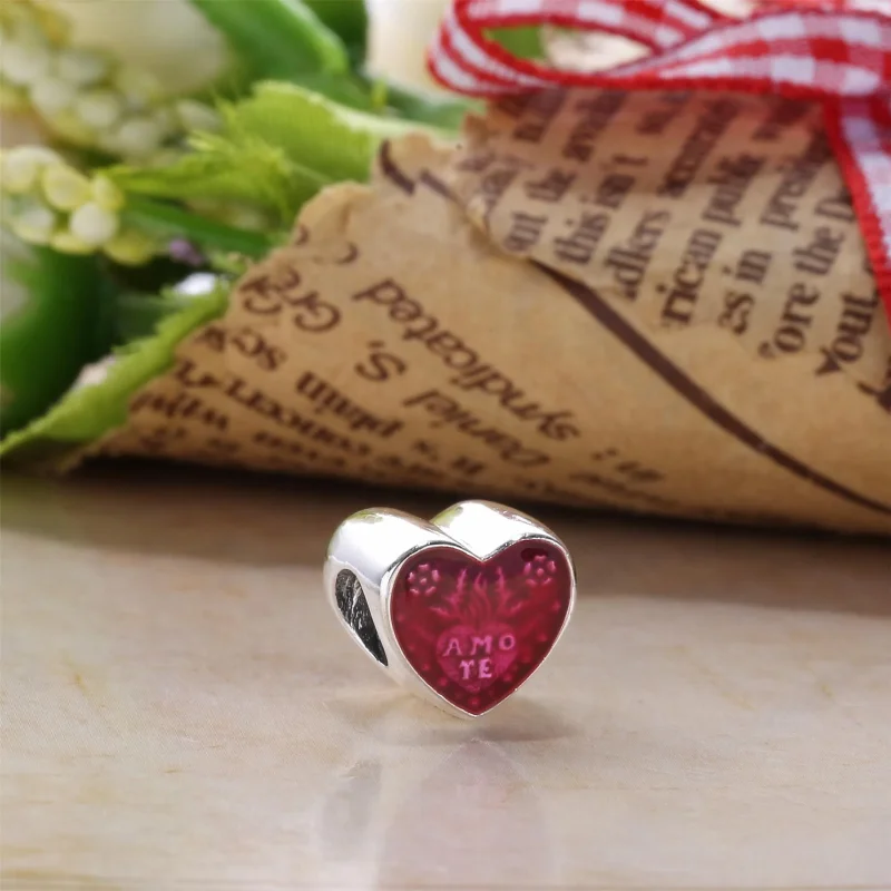 (bilde for) Pandora Amo te heart silver charm with cerise enamel - 792048EN117 - Vis 2