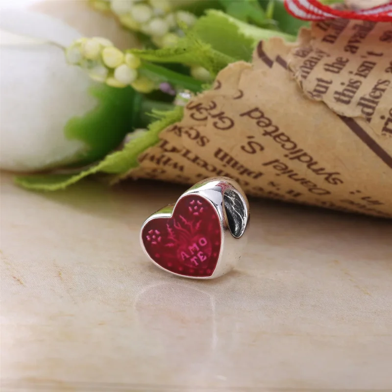 (bilde for) Pandora Amo te heart silver charm with cerise enamel - 792048EN117 - Vis 3