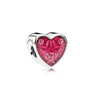 Pandora Amo te heart silver charm with cerise enamel - 792048EN117 (bilde for) Pandora Amo te heart silver charm with cerise enamel - 792048EN117