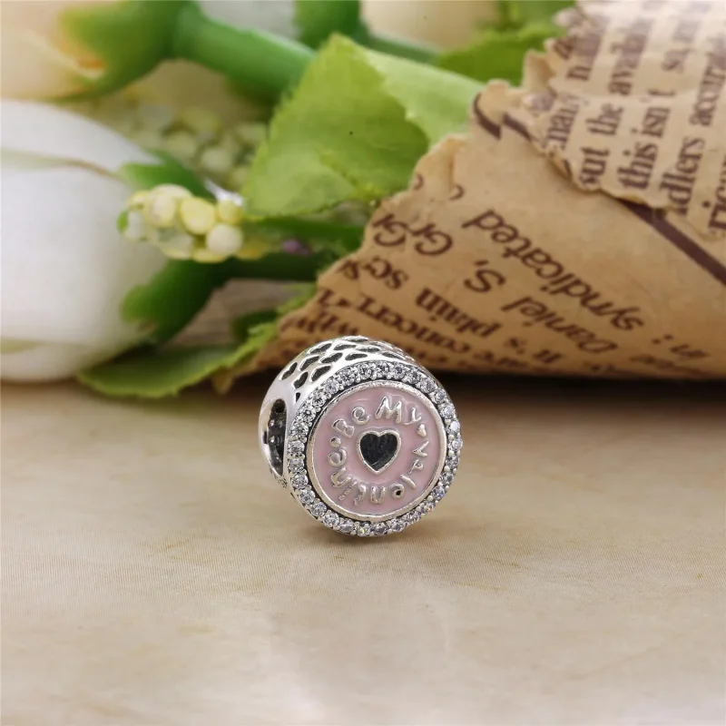 (bilde for) Pandora Be my Valentine silver charm with clear cubic zirconia and pink enamel - - Vis 2