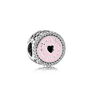 Pandora Be my Valentine silver charm with clear cubic zirconia and pink enamel - 792040CZ (bilde for) Pandora Be my Valentine silver charm with clear cubic zirconia and pink enamel - 792040CZ
