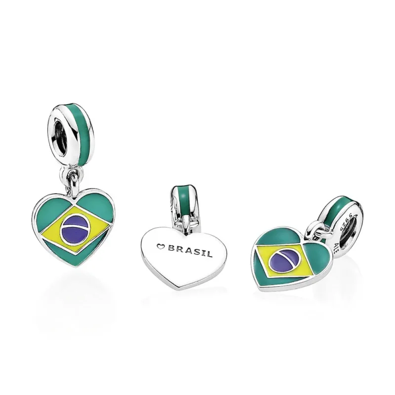 (bilde for) Pandora Brasil hjerteflagg sølv dingler med grønn, gul og blå emalje - 791911ENM - Vis 2