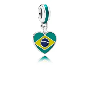 (bilde for) Pandora Brasil hjerteflagg sølv dingler med grønn, gul og blå emalje - 791911ENMX